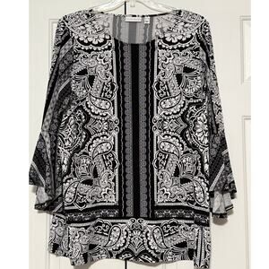 Susan Graver Black and White Printed Blouse/Tunic, Size XL